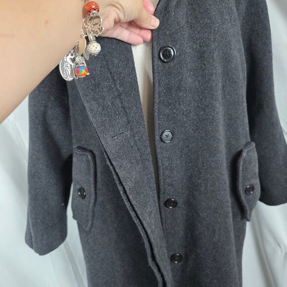 Andrea Charcoal Wool Coat Women’s 14P Hooded Velvet Trim Long Winter Jacket Vtg - Picture 8 of 12